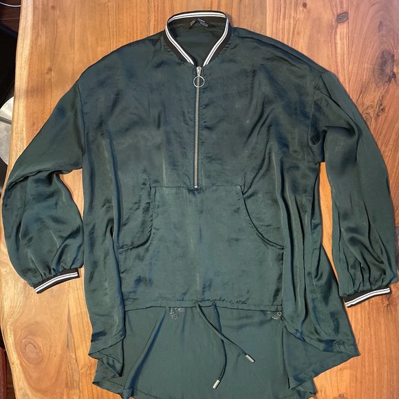 Zara Emerald Green Silk Embroidered Blouse Shirt 3/4 Zip, Small - Picture 8 of 16